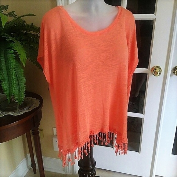 Cato Tops - Crochet-Fringed Top by Cato 26W 28W NWT